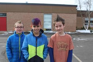 Three students celebrating crazy hair day