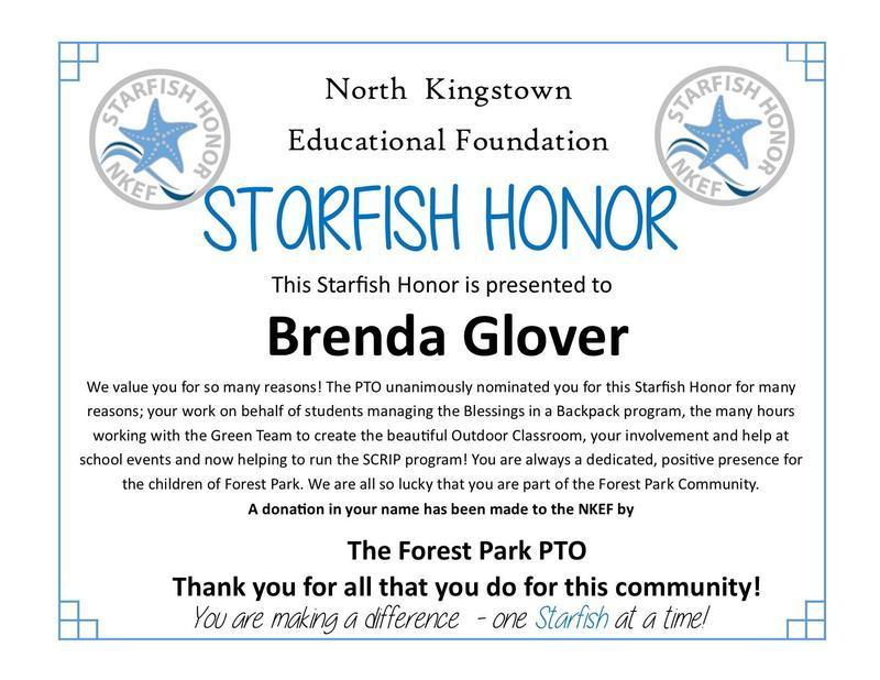 Congratulations Miss Glover! NK Educational Foundation Starfish Honor!
