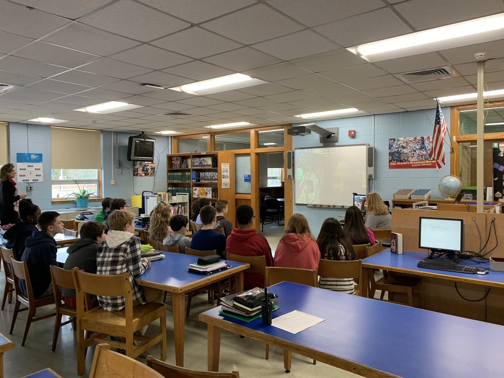 Carolanne Bard's Literature and Research class Skype with author, Rajani LaRocca, as part of World Read Aloud Day.